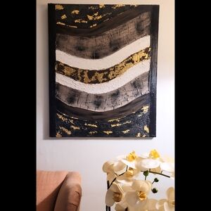Black&Gold Abstract Textured Wall Art Painting